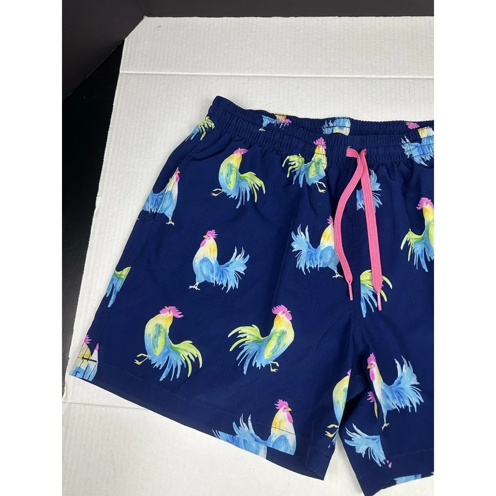 Chubbies Swim Trunks Mens XL Blue Rooster Fowl Play 5.5